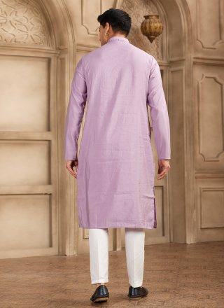 Purple Art Banarasi Silk Kurta Pyjama with Mirror and Plain Work for Ceremonial