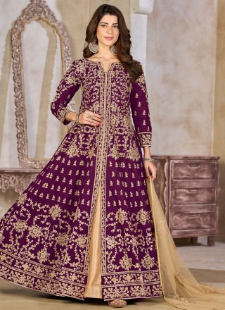 Purple Art Silk Anarkali Suit with Embroidered and Zari Work for Ceremonial