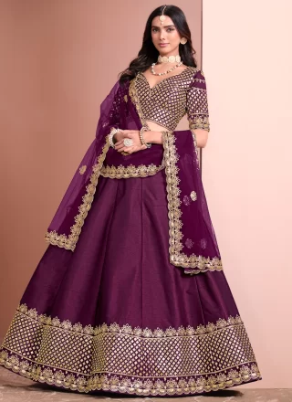Purple Art Silk Embroidered, Sequins and Zari Work Lehenga Choli for Women