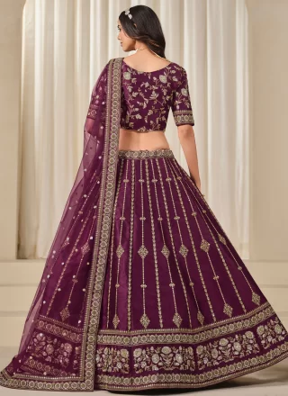 Purple Art Silk Lehenga Choli with Embroidered and Zari Work
