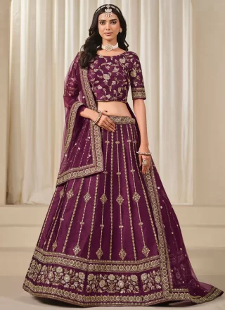 Purple Art Silk Lehenga Choli with Embroidered and Zari Work