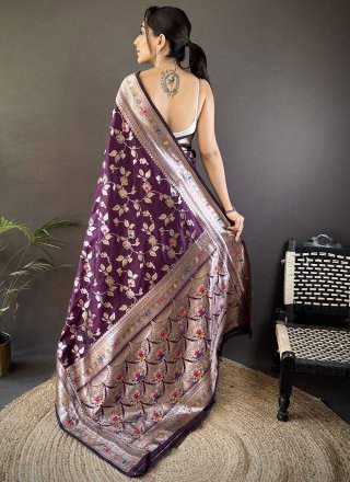 Purple Banarasi Silk Classic Saree with Weaving and Zari Work for Ceremonial