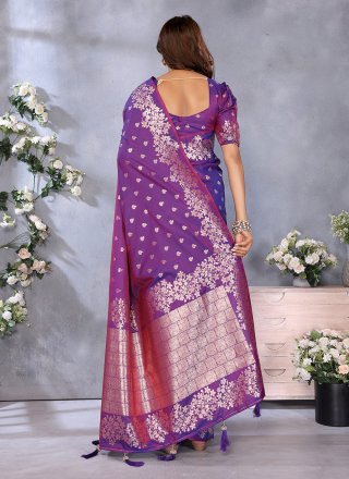 Purple Banarasi Silk Classic Sari with Jacquard and Weaving Work