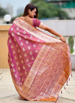Purple Banarasi Silk Contemporary Sari with Jacquard and Woven Work