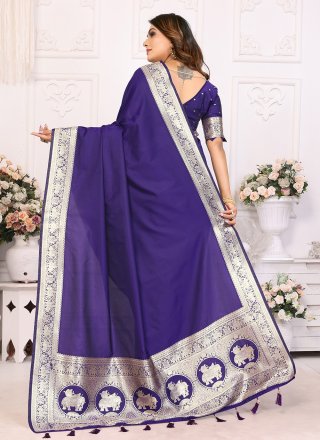 Purple Banarasi Silk Jacquard and Weaving Work Trendy Saree
