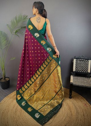 Purple Banarasi Silk Traditional Saree with Weaving Work