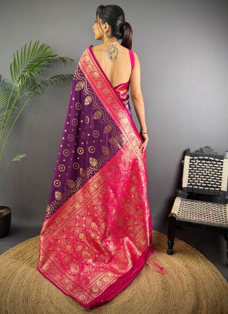 Purple Banarasi Silk Weaving Work Traditional Saree