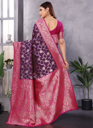 Purple Banarasi Silk Weaving Work Traditional Saree