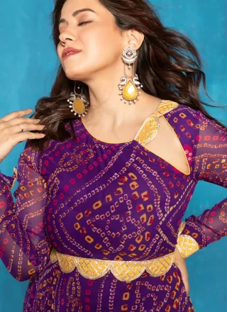 Purple Bandhej Work Georgette Designer Gown