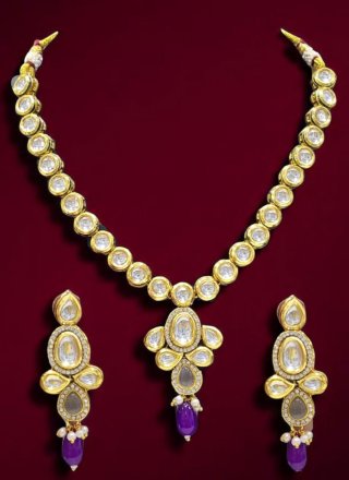 Purple Beads and Stone Work Necklace Set