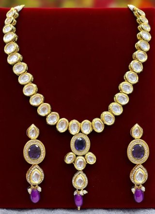 Purple Beads and Stone Work Necklace Set