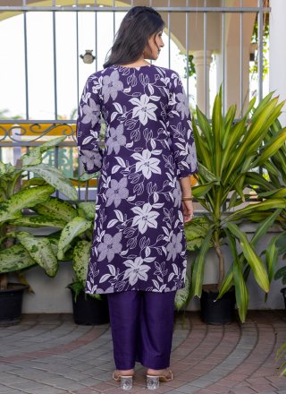 Purple Blended Cotton Print Work Party Wear Kurti for Casual