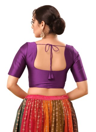 Purple Brocade Plain Work Designer Blouse