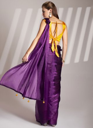 Purple Burburry Trendy Saree In Plain