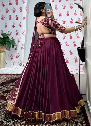 Purple Chanderi Lehenga Choli with Lace, Weaving and Zari Work for Festival