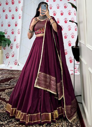 Purple Chanderi Lehenga Choli with Lace, Weaving and Zari Work for Festival