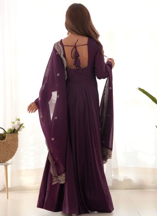 Purple Chanderi Silk Floor Length Salwar Suit In Plain