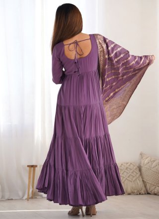 Purple Chanderi Silk Readymade Salwar Suit In Plain