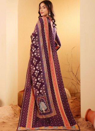 Purple Chanderi Silk Readymade Salwar Suit with Fancy and Print Work