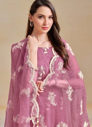 Purple Chiffon Embroidered and Swarovski Work Salwar Suit for Ceremonial