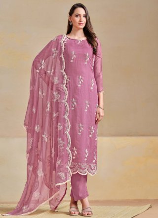 Purple Chiffon Embroidered and Swarovski Work Salwar Suit for Ceremonial