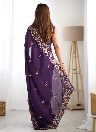 Purple Chiffon Satin Contemporary Sari