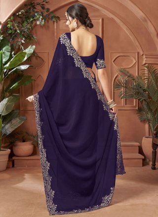 Purple Chiffon Satin Patch Border, Cut, Embroidered and Zari Work Traditional Saree