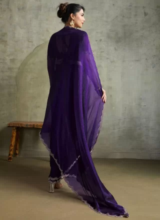 Purple Chiffon Traditional Saree with Embroidered Work
