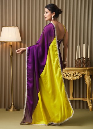 Purple Chiffon Trendy Saree with Mirror Work for Ceremonial