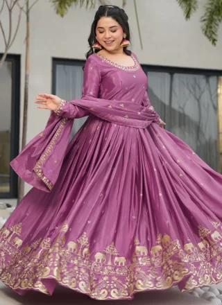 Purple Chinon Designer Gown