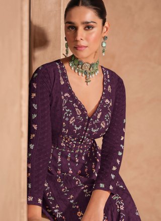 Purple Chinon Embroidered and Sequins Work  Designer Gown
