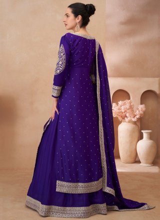 Purple Chinon Embroidered and Zari Work Readymade Lehenga Choli for Women