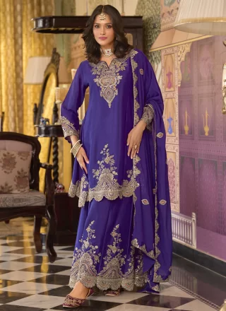 Purple Chinon Embroidered and Zari Work Salwar Suit