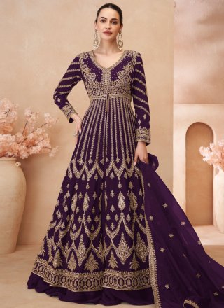Purple Chinon Embroidered, Sequins and Zari Work Readymade Lehenga Choli for Engagement