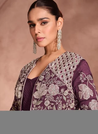 Purple Chinon Embroidered Work Readymade Lehenga Choli