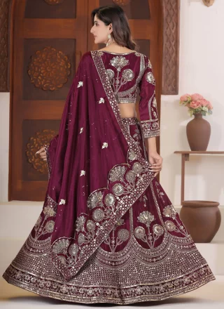 Purple Chinon Lehenga Choli