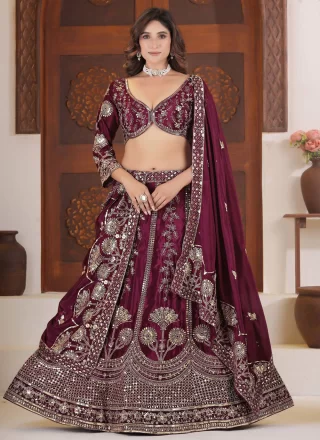 Purple Chinon Lehenga Choli