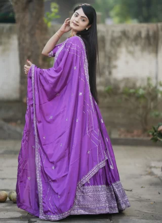 Purple Chinon Lehenga Choli with Embroidered, Thread and Zari Work