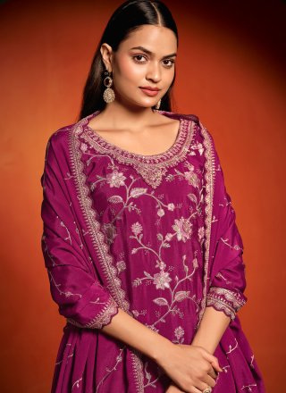 Purple Chinon Palazzo Salwar Suit
