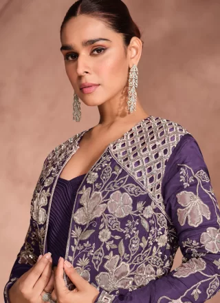 Purple Chinon Readymade Lehenga Choli with Embroidered Work