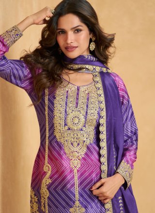 Purple Chinon Readymade Salwar Suit