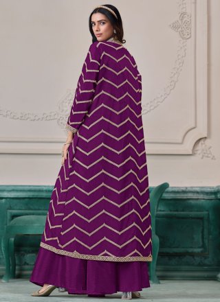 Purple Chinon Salwar Suit with Embroidered and Zari Work for Ceremonial