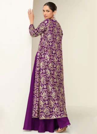 Purple Chinon Salwar Suit with Embroidered Work