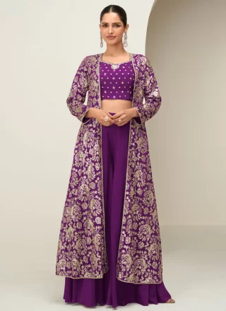 Purple Chinon Salwar Suit with Embroidered Work