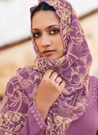 Purple Chinon Salwar Suit with Embroidered Work for Ceremonial