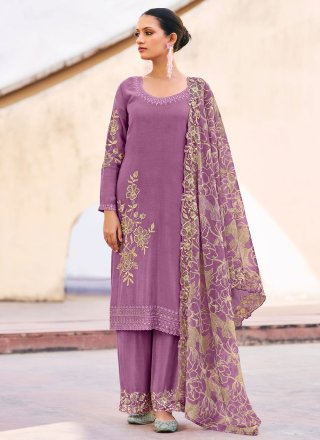 Purple Chinon Salwar Suit with Embroidered Work for Ceremonial