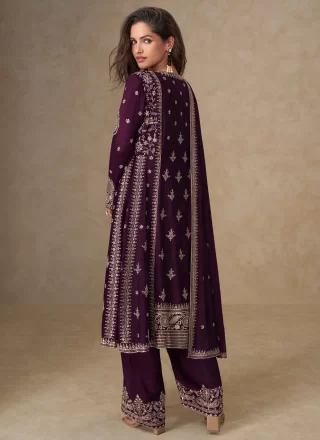 Purple Chinon Salwar Suit with Embroidered Work for Women