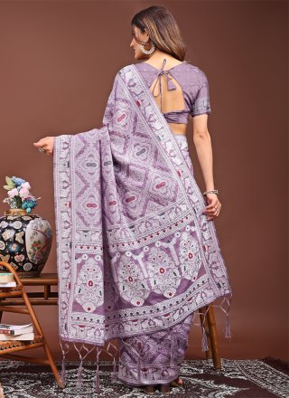 Purple Cotton Bandhej Work Classic Saree