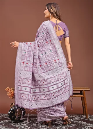 Purple Cotton Bandhej Work Contemporary Saree for Casual
