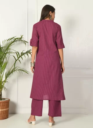 Purple Cotton Buttons Work Designer Kurti for Women